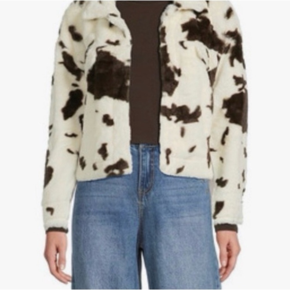 Stoosh Brown and White Faux Fur Bomber Jacket